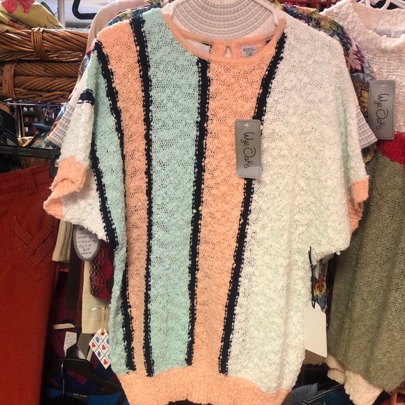 Vintage 80’s knobby knit sweater- Wye Oaks - pastel tones- acrylic short sleeves - Picture 2 of 7
